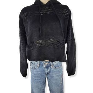 Ultra Flirt Black Hooded open knit sweater  Small Junior